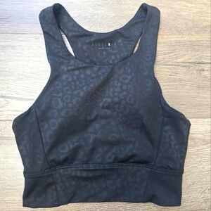 All Fenix Black Liquid Leopard Print Razorback Sporty Top Sports Bra Small
